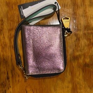 Aimee Kestenberg Iridescent Pink Metallic Leather Wristlet Wallet NWT